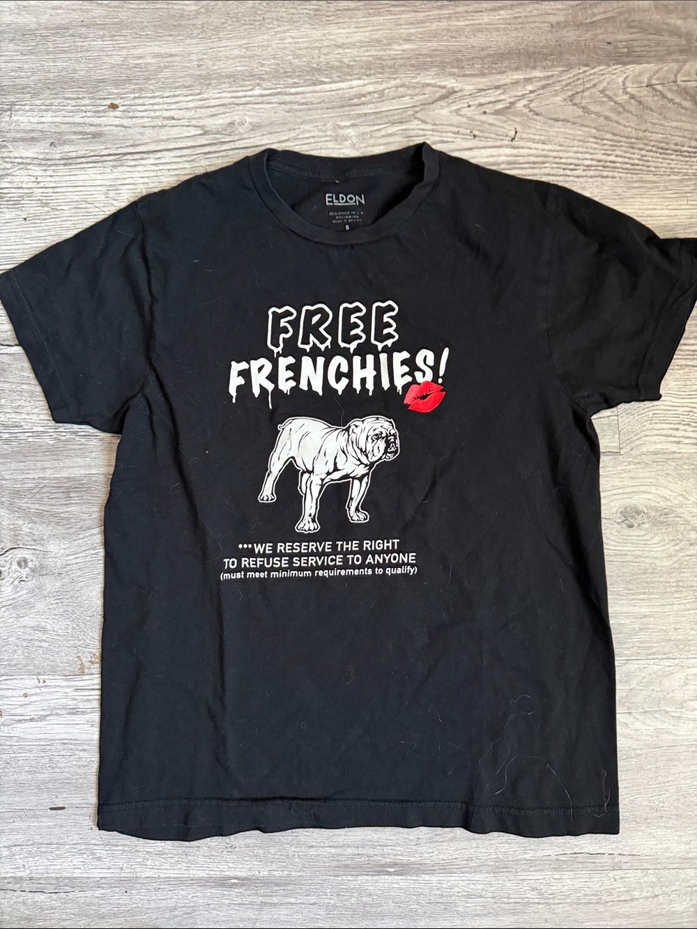 Eldon Black 'Free Frenchies' Graphic Dog T-Shirt